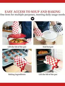 مجموعة قفازين قصيرة على شكل منقار البط، تتميز بنمط نقطي بسيط وبطانة مقاومة للحرارة مسمكة قادرة على تحمل درجات حرارة تصل إلى 250 درجة مئوية/482 درجة فهرنهايت. مثالية للاستخدام في المطبخ المنزلي، هذه القفازات المقاومة للحرارة مناسبة للطهي والخبز والشواء. - متعدد الألوان - مشاهدة 8