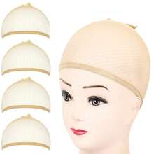 Wig Cap, 4PCS Light Brown Mesh Wig Cap, Closed End Hair Mesh Net, Liner Weaving Caps For Women, Men, Kids, Wig Caps For Halloween, Cosplay - Apricot - View 4