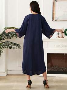 2026新款斋月传统优雅V领七分袖刺绣长袍女装