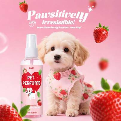 Spray de perfume para mascotas con aroma a fresa dulce - Fragancia deliciosa y duradera para perros y gatos, deja a tu mascota oliendo irresistiblemente linda y feliz