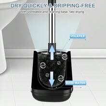 Toilet Brush And Holder, Self Closing Lid Toilet Bowl Brushes Holder And Extra Long Handle Ventilated Toilet Brush Set For Bathroom Cleaning, Nylon Bristles, Black - Black - View 6
