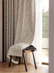 1件法式提花叶子印花遮光窗帘，高端奢华复古窗帘装饰，适用于卧室和客厅 - 米色 - 查看 5