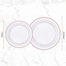 50/25/20/10/1pc Set White Base Rose Gold Rim Plates, Including 10.25" Large Plates And 7.5" Small Plates, Ideal For Family Gatherings, Birthday Parties, Outdoor Events, Holiday Parties, Weddings, Suitable For Multiple Occasions - White Background - View 7