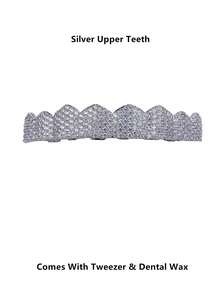 AINTTBY 1pc/2pcs Elegant Fashion Hip-Hop 18K Gold Plated Sparkly Zirconia 8-Teeth Jewelry Teeth Grillz, Suitable For Women & Men, Suitable For Halloween & Christmas