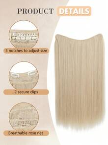 Tóc nối bằng dây thép trong suốt 22 inch, vòng cài tóc trong suốt, có thể điều chỉnh kích thước, kẹp an toàn có thể tháo rời, tóc nối thẳng trong suốt dành cho nữ. - Nhiều màu - Xem 4