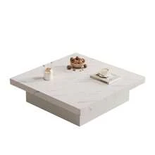 Modern White Square Coffee Table With Marble Look, 90 X 90 X 25 Cm – Four Drawers, Sliding Tabletop, Load Capacity Up To 30 Kg - 白色 - 查看 11