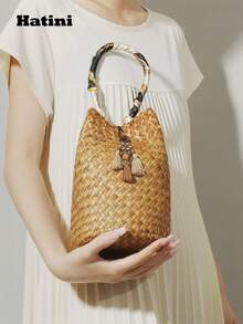 1 chiếc túi xách tua rua thời trang theo phong cách Bohemian, túi xách đi biển du lịch thông thường, túi xách đi tiệc dã ngoại ngoài trời, phù hợp cho nữ đi làm, đi làm, hẹn hò, mua sắm, giải trí, nghỉ dưỡng, bãi biển, lễ hội âm nhạc, tiệc tùng, đám cưới, trường học (Màu rơm tự nhiên có thể có một chút khác biệt) - Màu Khaki - Xem 4