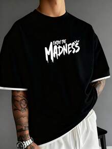 男士休闲日常通勤滑板熊印花撞色滚边短袖T恤，夏季