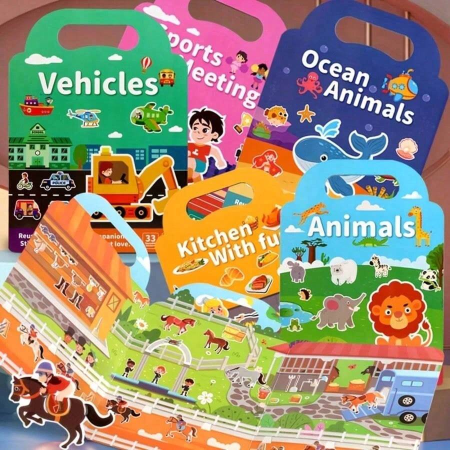 Reusable Children's Sticker Book | Double-Sided Waterproof Design With Animal, Equestrian Club And Sports Themes | Educational Learning Activities | Suitable For Ages 3+ | Diverse Themes, Fun Stickers