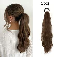 20英寸波浪马尾假发，造型时尚，采用韩式慵懒分层合成卷发，配有加厚防滑橡皮筋，可扎成低马尾。 - 彩色 - 查看 6