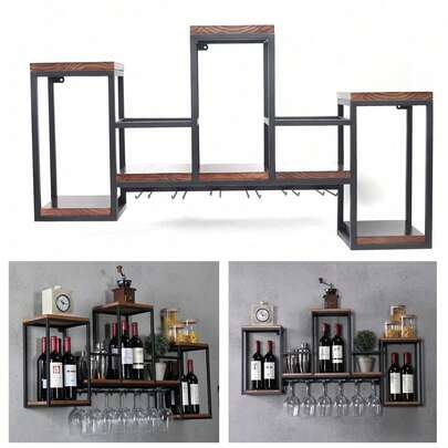 SanBouSi Wall Mounted Metal Bar Wine Rack Restaurant Bottle Storage Display Holder Shelf