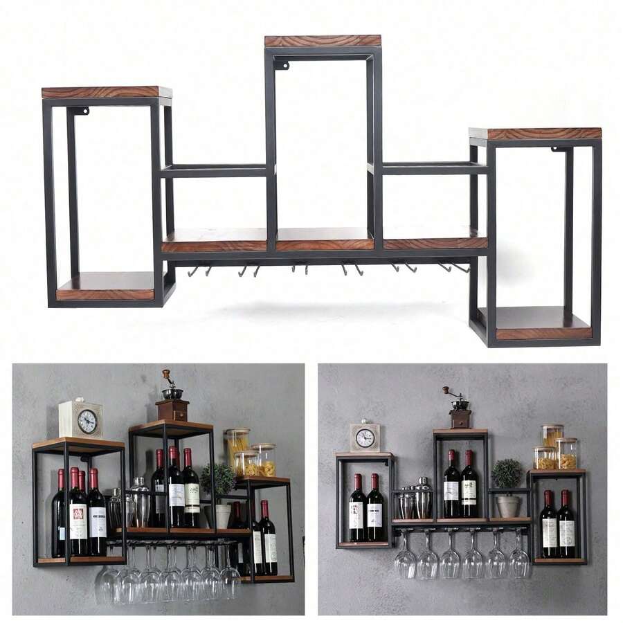 SanBouSi Wall Mounted Metal Bar Wine Rack Restaurant Bottle Storage Display Holder Shelf - Black - View 1