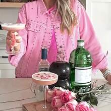Women'S Plus Size Denim Jacket - Washed Pink Denim, Rivet Inlays On Faux Pockets, Fashionable Street Casual Style, Suitable For Daily Wear, Durable, Spring & Autumn Wear - Pink Color - View 7