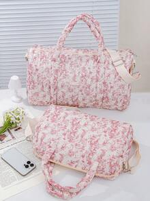 1pc Pink Printed Children's Travel Bag Features A Convenient Handle And Crossbody Strap, Making It Lightweight And Easy To Carry. It Can Be Hung On A Suitcase Or Worn Crossbody. Made From Easy-To-Clean Materials, This Stylish And Lightweight Children's Travel Organizer Can Hold Children's Daily Necessities, Changes Of Clothes, Socks, Shoes - Multicolor - View 5