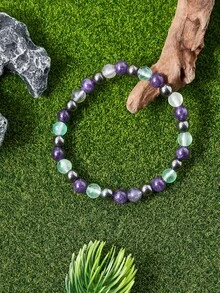 Natural Stone Empath Protection Bracelet, 6mm Amethyst Hematite Fluorite Triple Power Crystal Healing Bracelet, Confidence, Stress Relief, Spiritual Wisdom Yoga Meditation Jewelry - Multicolor - View 5