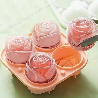 Khuôn làm đá hình hoa hồng 4 ngăn - Khay đa năng dùng cho sô cô la, thạch, cocktail, rượu whisky, thích hợp cho tiệc tùng, nhà bếp, tủ lạnh - Hoàn hảo cho tiệm bánh, tiệc tùng và sử dụng hàng ngày.
