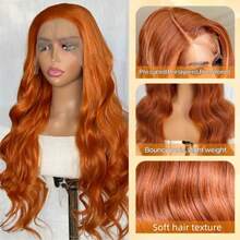 黑色、白色、613号、姜橙色水波纹合成蕾丝前假发，无需胶水，耐热，13x4高清蕾丝前假发，女士款。黑色、白色、613号、姜橙色水波纹合成假发，外观自然，适合角色扮演和万圣节派对，180%密度。 - 彩色 - 查看 5