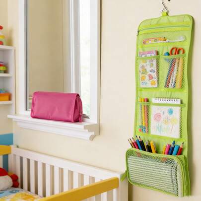 Hopfällbar hängande förvaringsväska, väggmonterad förvaringsorganisatör för barnrum, verktygsförvaringsväska, bärbar necessär för damer - lätt hopfällbar kosmetikväska med krok, lämplig för flygplan, camping, gym, perfekt för damer utomhusäventyr, pendling eller spa-resa till förvaringsbutik för toalettartiklar