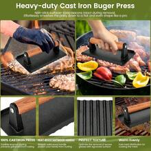 1pc Heavy Duty Hamburger Press With Heat Resistant Handle, Cast Iron Burger Patty Maker, Suitable For Skillet, Meat Press, Barbecue Tool, Kitchen Gadget