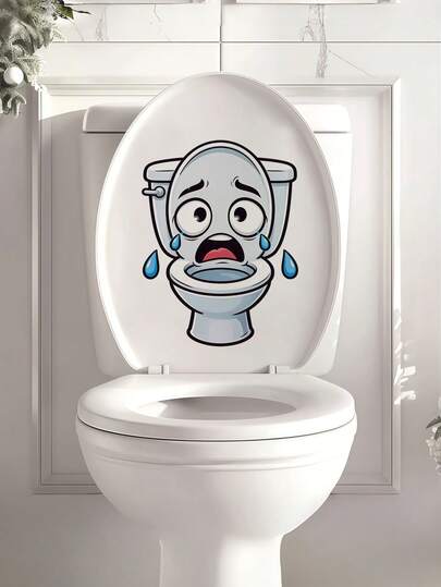 1pc Crying Toilet Cartoon Sticker, Featuring Playful Emotional Artwork Design, Ideal For Apartment Bathrooms And Rental Homes, Suitable For Those Who Enjoy Unique Home Decor, Also Makes A Fun Decorative Gift For Friends And Family.