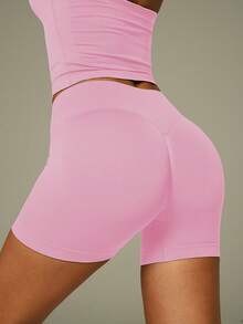 UONNOU Bộ đồ tập yoga, áo tank top buộc dây phía trước và quần short nâng mông, thích hợp cho chạy bộ. - Hồng - Xem 7