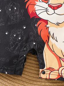 Baby Boy Cartoon Graphic Romper - Orange - View 7