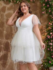 Đầm cưới nữ cỡ lớn thanh lịch, màu trơn, phối nhiều lớp, chất liệu lưới xuyên thấu, có khóa kéo, kiểu dáng đơn giản, thích hợp cho tiệc cưới, tiệc độc thân, lễ đính hôn, tiệc trưa, tuần trăng mật, tiệc chiêu đãi, buổi diễn tập, hẹn hò, tiệc cocktail, mùa xuân/hè/thu. - trắng - Xem 4