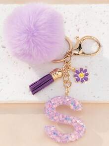 1个字母钥匙扣,可爱毛绒球钥匙圈,可挂在包包、背包、汽车上,是送给女孩的理想礼物,也可作为钱包和手提包的配饰,流苏钥匙扣,时尚包包挂饰 - 女士时尚配饰 - 薰衣草色 - 查看 7