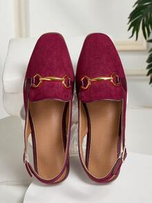 Square Toe Backless Slip-On Sandals For Women, Fashionable Casual Minimalist Versatile Hollow-Out Ladies Outdoor Sandals, Color Block Design, Suitable For All Seasons - Bordeaux - View 2