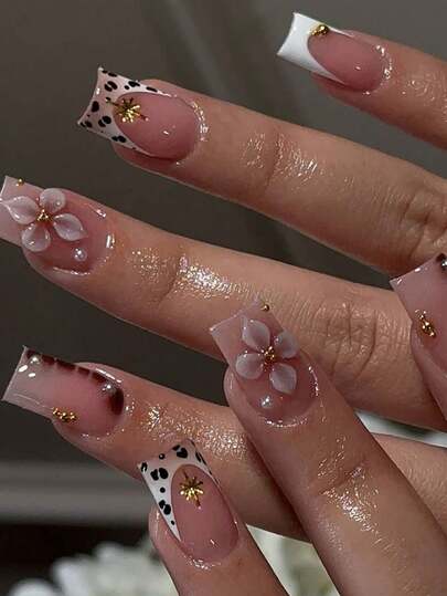 24pcs Short Square 3D Gel Nail Stickers, Can Create Leopard Print, Floral, French Manicure And More Designs, Perfect Fit For Fingertips. Set Includes: 1pc Jelly Gel And 1pc Nail File. Brown Nail Stickers Make Your Fingertips Shine Brilliantly, Suitable For Women's Daily Work And Party Occasions. Nails Nail Supplies