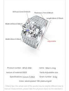 1pc S925 Sterling Silver Jewelry - D Color Moissanite Ring - Jewelry For Women - Valentine's Day Gift - 1 Carat, 2 Carat, 3 Carat, 5 Carat