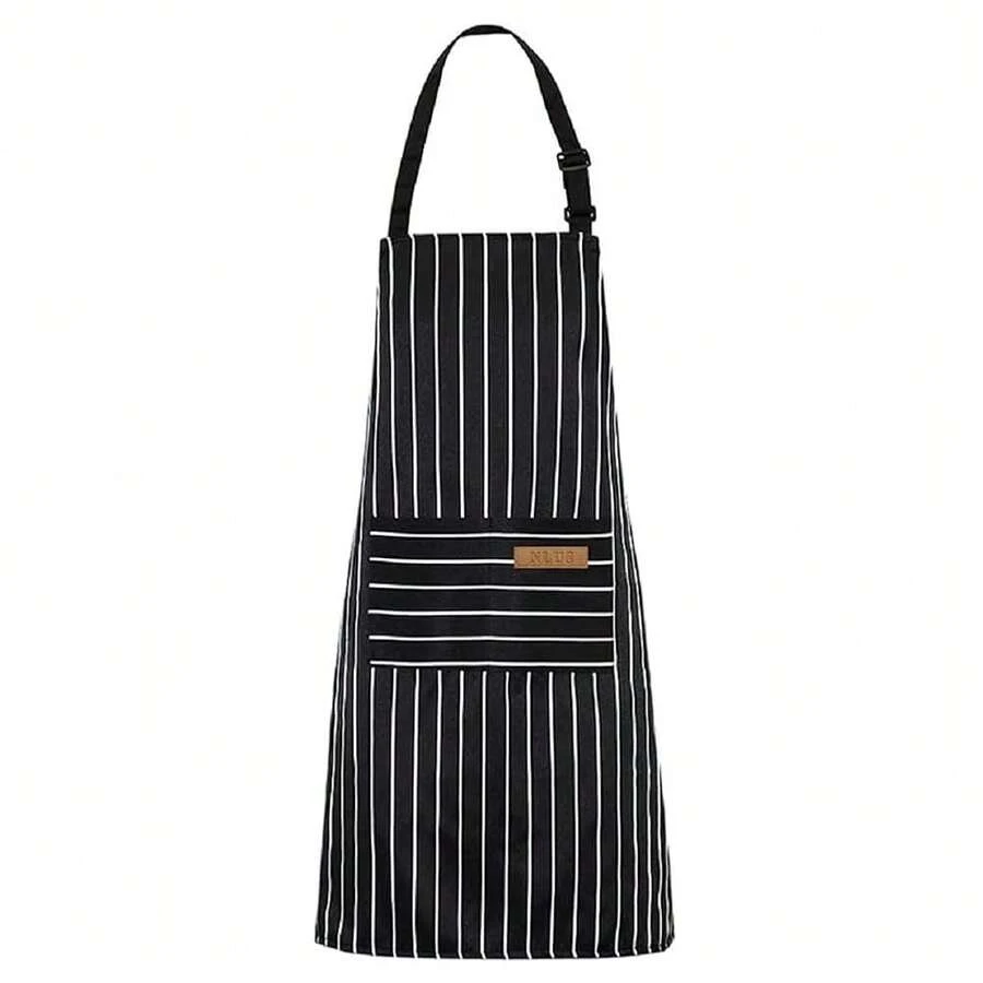 Chef Apron Bib Apron With 2 Large Pockets Adjustable Neck Strap Kitchen Apron CooFKing Apron Stripes BaFKing Apron - BlackBoldStripes - View 1