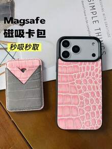 Husă de telefon magnetică premium cu textură de crocodil IP13 Pro Max/IP14 Pro Max/IP15 Pro Max/IP16 Pro Max/IP17 Pro Max cu suport pentru carduri - Roz - Vizualizare 3