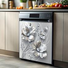 1张银色花朵洗碗机贴纸，自粘可移除PVC材质，适用于厨房洗碗机玻璃装饰 - 彩色 - 查看 3