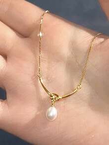 1pc Vintage Pearl Teardrop Necklace, 925 Sterling Silver, Fashionable & Elegant Choker Necklace, Jewelry Gift For Birthday, Valentine's Day, Anniversary