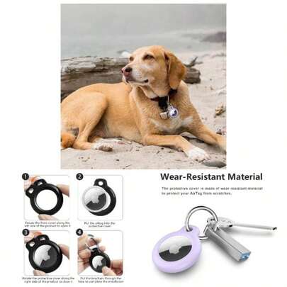 2 Pack Llavero para AirTag 2021, TPU Funda Antiprdida/Antigo/Antirrayos con Tapa Frontal 360 Llavero para GPS, Mochilas y Mascotas Negro+Azul