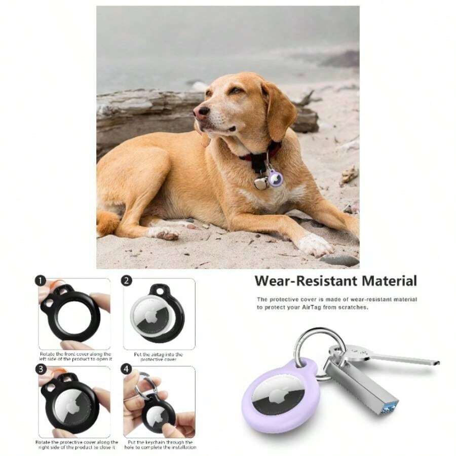 2 Pack Llavero para AirTag 2021, TPU Funda Antiprdida/Antigo/Antirrayos con Tapa Frontal 360 Llavero para GPS, Mochilas y Mascotas Negro+Azul - Púrpura + Rosa roja - Ver 1