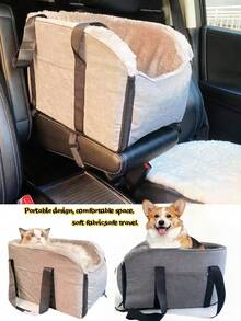 1pc New Pet Car Armrest Nest, Soft & Comfortable Pet Car Booster Seat Cover, Suitable For All Seasons, Removable & Portable Pet Carrier With Safety Buckle, Soft Cushion, Convenient For Pet Travel - Grey - View 12