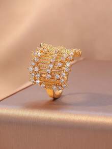Mixed Design Open Ring - Women's Gold-Tone Crystal Butterfly/Geometric Ring | Stackable Personalized Jewelry, Suitable For Daily And Occasions - Gold - View 10