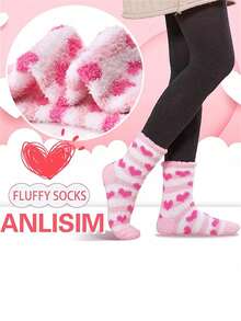 5双粉色毛绒袜子，情人节礼物，女士毛绒袜，闺蜜节礼物，圣诞礼物 - 粉色 - 查看 7