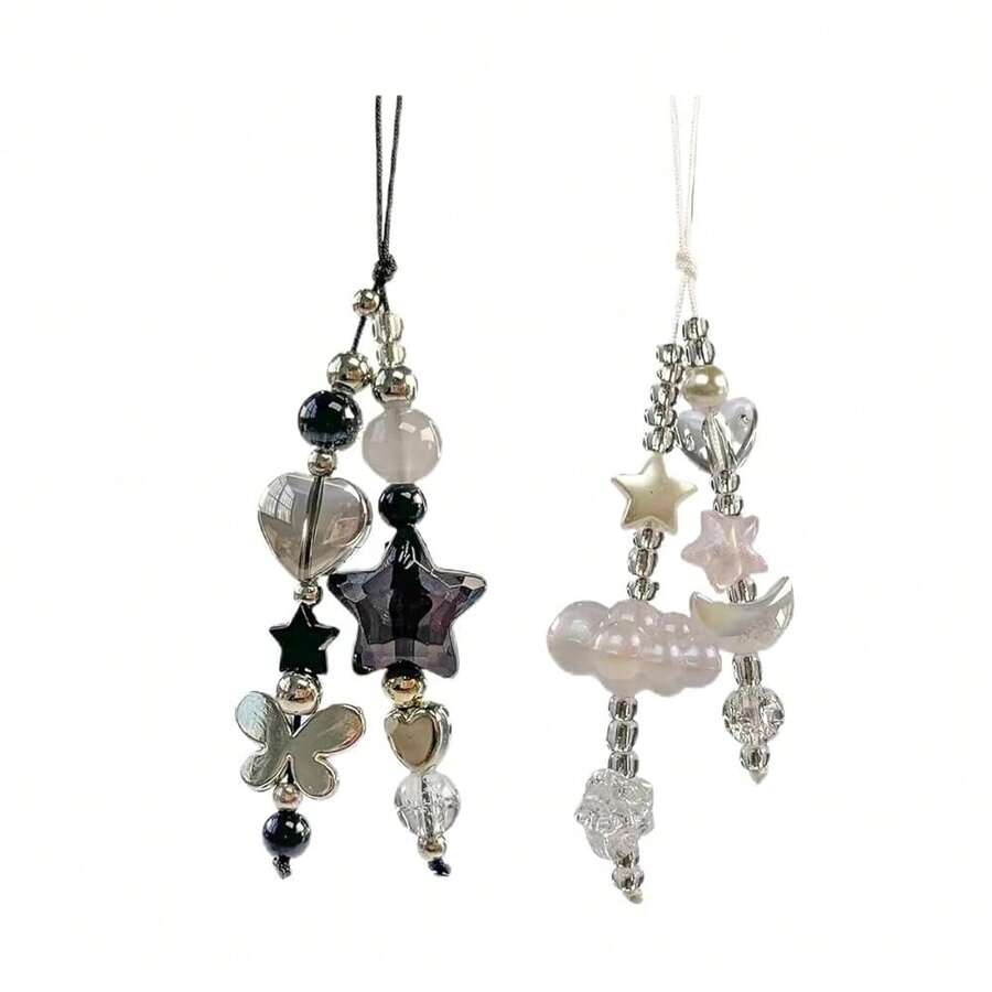 1-4PCS Cute Phone Charms Aesthetic Y2K Cell Phone Charms Strap Strawberry Butterfly Star PhoneCharm Y2K Accessories For Bag Keychain Camera Pendants Decor - 2x白雲星 - 查看 1