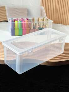 1pc Transparent Nail Polish Organizer Box With Cover, Nail Art Tools Storage Display Case - Clear - View 9
