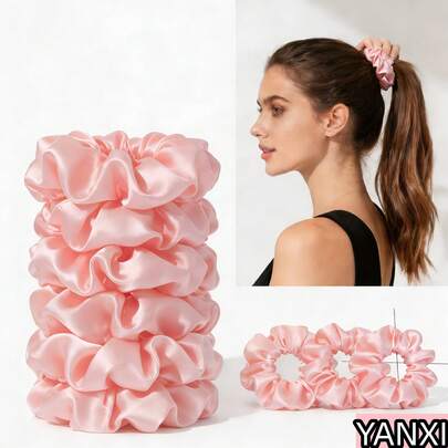 1/6/12/24pcs/Set Ladies' Pink Satin Bow Scrunchies, Simple And Elegant Casual,Pink Accessories Valentine's Day Valentines Hair Ties Ponytail Holders Hair Elastics Hair Rope, Hair Bobbles ,Hair Rubber Bands Elastic Band