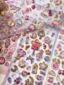 复古箔片闪光贴纸，3D钻石水晶装饰贴纸，适用于DIY手机壳、手账、日记本 - 彩色 - 查看 8