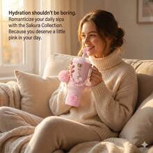 7件套樱花粉色配件套装，适用于30盎司/40盎司保温杯 - 美观的吊坠手柄链、硅胶套、吸管套、毛球钥匙扣，可爱春季礼物，适合女性和女孩 - 彩色 - 查看 7