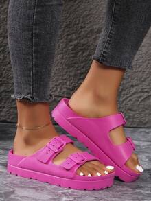 2023 New Summer Versatile Anti-Slip Wear-Resistant Slide Sandals, Women's Fashion Buckle Closure Lightweight Comfortable Shock-Absorbing Slippers - Hot Pink - View 3