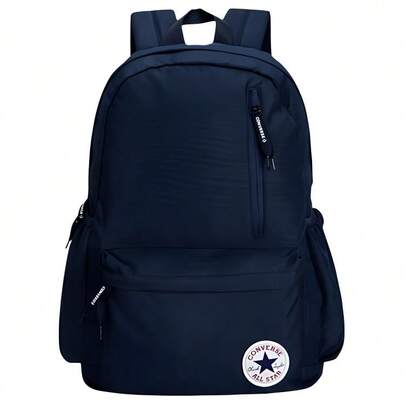  Converse Logo Large Capacity Zip-Lock Polyester Backpack/Student Bag/Backpack/Medium Size, Black.