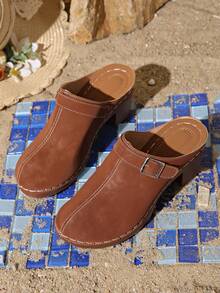 Dép lê đế xuồng kín mũi cho nữ, kiểu dáng thời trang, khoét rỗng, size lớn, phong cách châu Âu và Mỹ, mẫu mới mùa hè 2026. - màu nâu - Xem 5