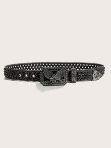 1pc Men's Heavy-Duty Rhinestone Studded Belt, Suitable For Daily, Party And Gathering Wear - Black - View 3