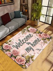 1件畅销奢华仿羊绒粉色玫瑰印花门垫，长方形可机洗浴室垫，柔软亲肤TPR防滑底厨房垫，可水洗迎宾门垫，适用于客厅地毯、卧室装饰地毯，适合家居、客厅、卧室、厨房、洗衣房、花园、走廊和户外装饰，多种尺寸可选，情人节礼物 - 彩色 - 查看 1